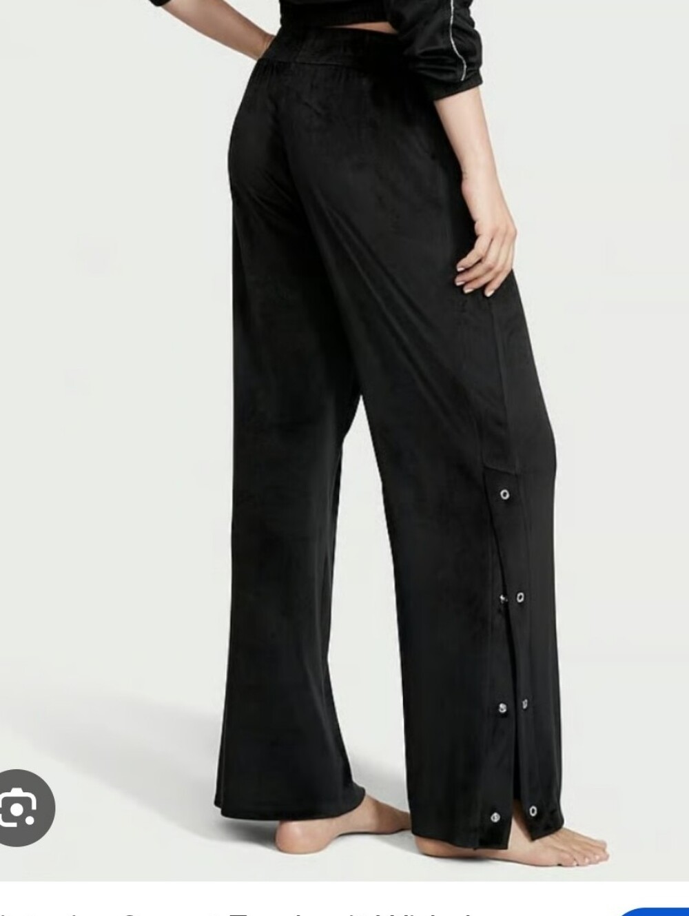 Victoria Secret Velour Diamante Snap Velvet Black Wide Leg Pant Lounge SZXL